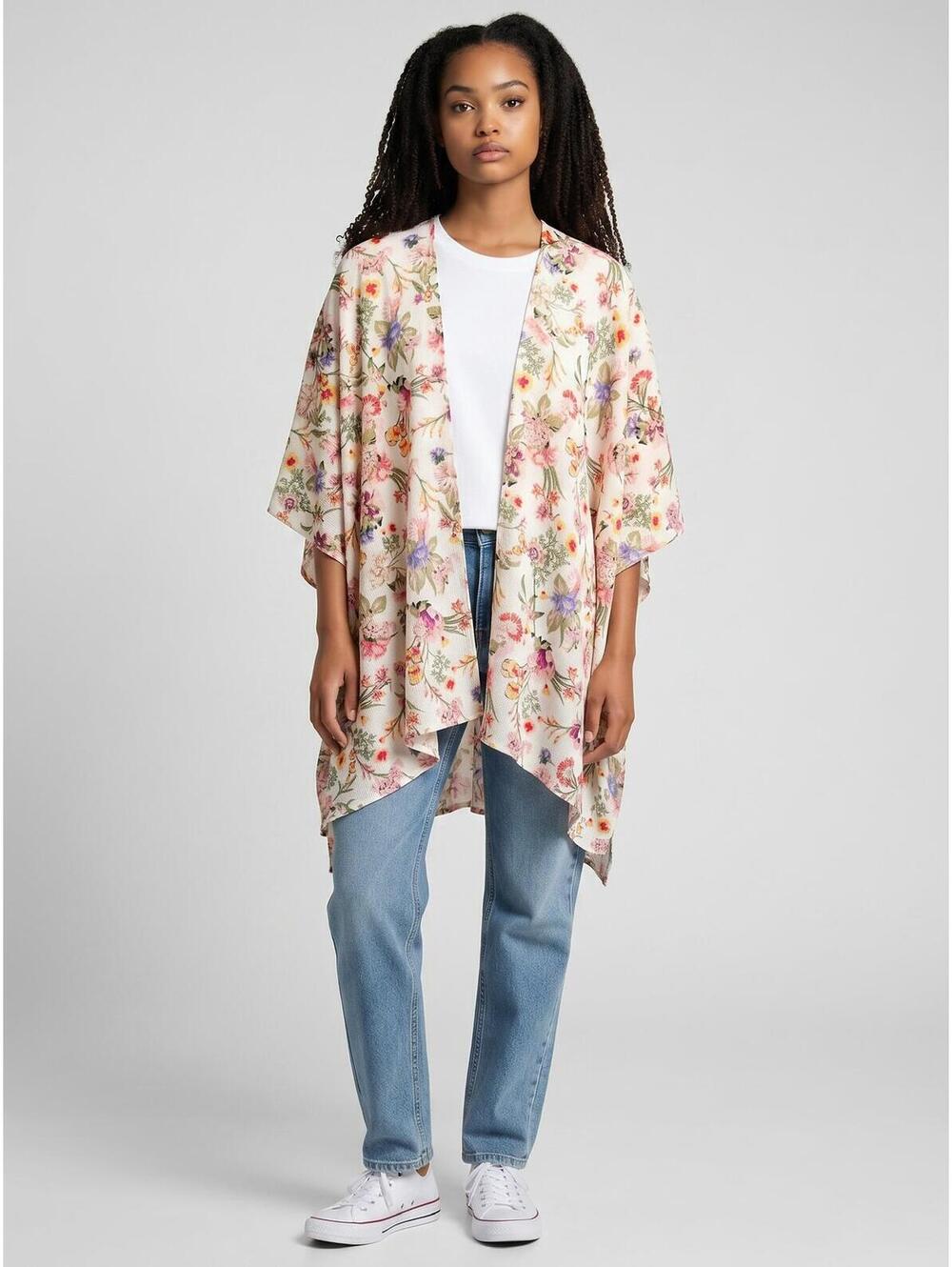 Time and Tru NWT Kimono-One Size-Blush Cream Floral